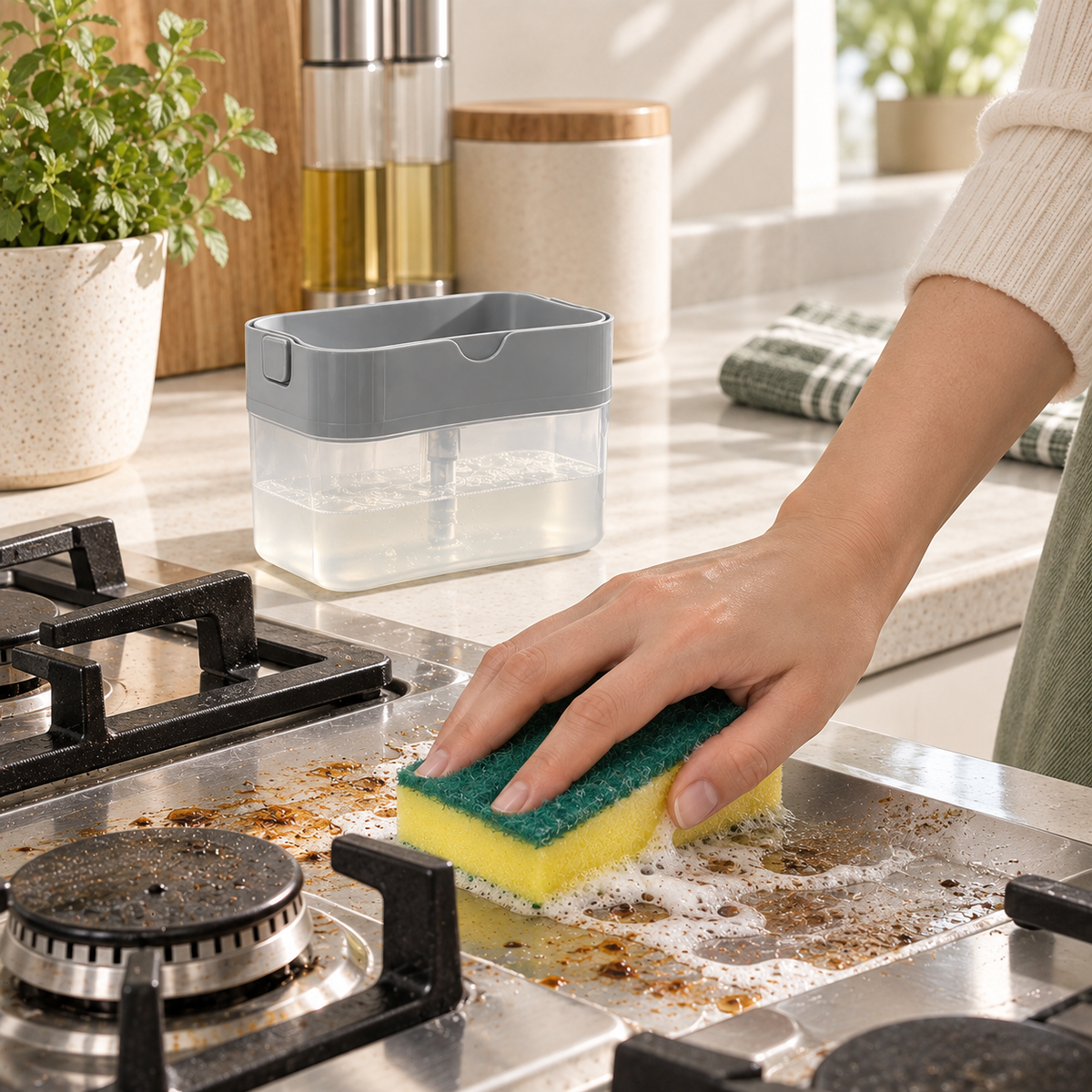 Press-to-Dispense Kitchen Sponge Holder