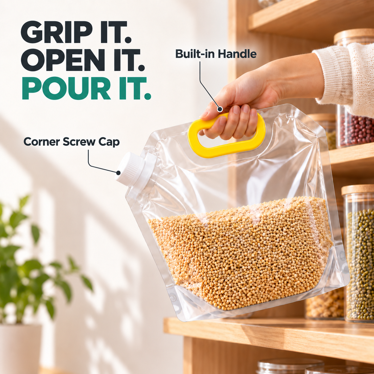 🌾Handled Grain Storage Pouch with Corner Pour Spout