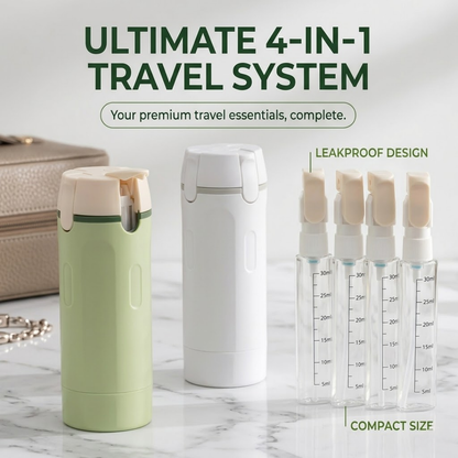 Ultimate 4-in-1 Travel Dispenser | TSA-Approved Leakproof Bottle Set