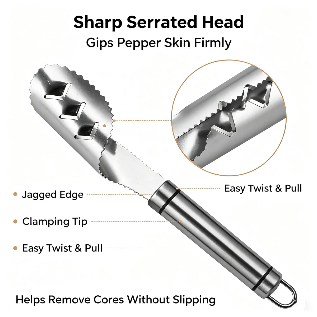 Stainless Steel Pepper Corer Seed Remover Tool, Chili Bell Pepper Core Deseeder, Multi Vegetable Seed Core Remover for Tomato Cucumber Kitchen Gadget