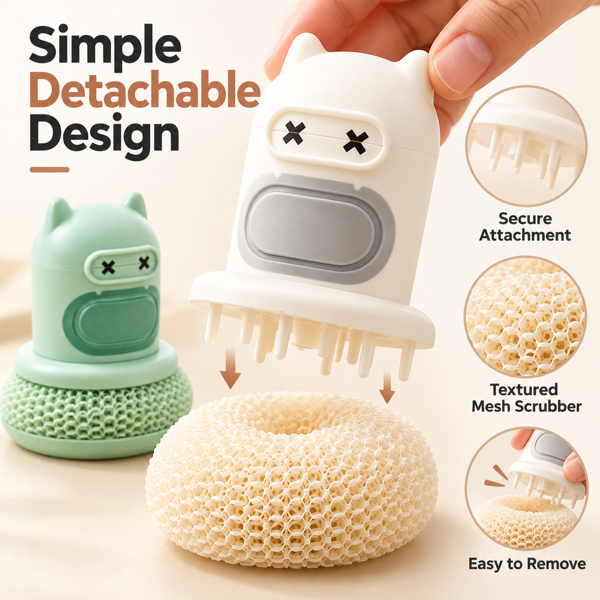 Cute Cartoon Push-Type Pot Cleaning Brush with Automatic Soap Dispenser – Effective Scrubber for Grease and Grime