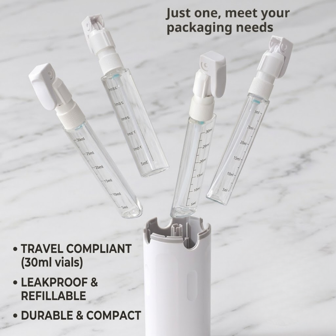 Ultimate 4-in-1 Travel Dispenser | TSA-Approved Leakproof Bottle Set