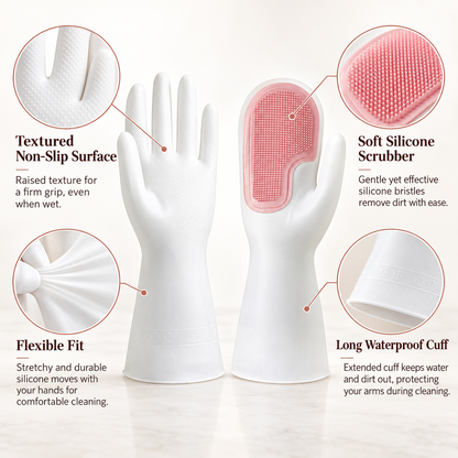 Multifunctional Magic Scrubbing Gloves – Waterproof Plastic/Latex Kitchen Cleaning & Dishwashing Gloves