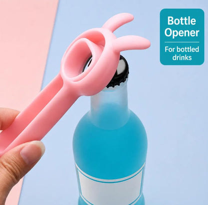 🐰4‑in‑1 Multi‑Function Bottle & Jar Opener, Bunny‑Shaped Kitchen Gadget, Easy‑Grip Tool for Tight Jar, Bottle, Twist‑Cap and Pull‑Tab Cans