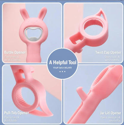 🐰4‑in‑1 Multi‑Function Bottle & Jar Opener, Bunny‑Shaped Kitchen Gadget, Easy‑Grip Tool for Tight Jar, Bottle, Twist‑Cap and Pull‑Tab Cans