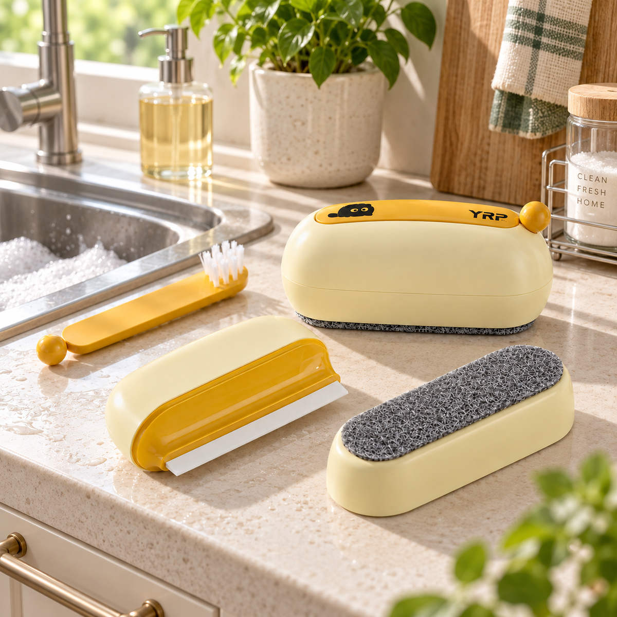 3-in-1 Kitchen Squeegee & Cleaning Brush