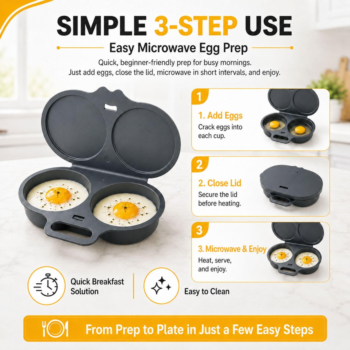 🍳Easy to Clean Microwave Egg Steamer Mold BPA‑Free,Food‑Grade Plastic PP Material - Non-Stick,2 Cup Round Egg Maker, Perfect Shape, Quick Prep, Healthy Cooking Gadget for Kitchens, Easy Egg Cooker Home Egg Boiler Dishwasher-safe Omelette Maker (Dark Gray)