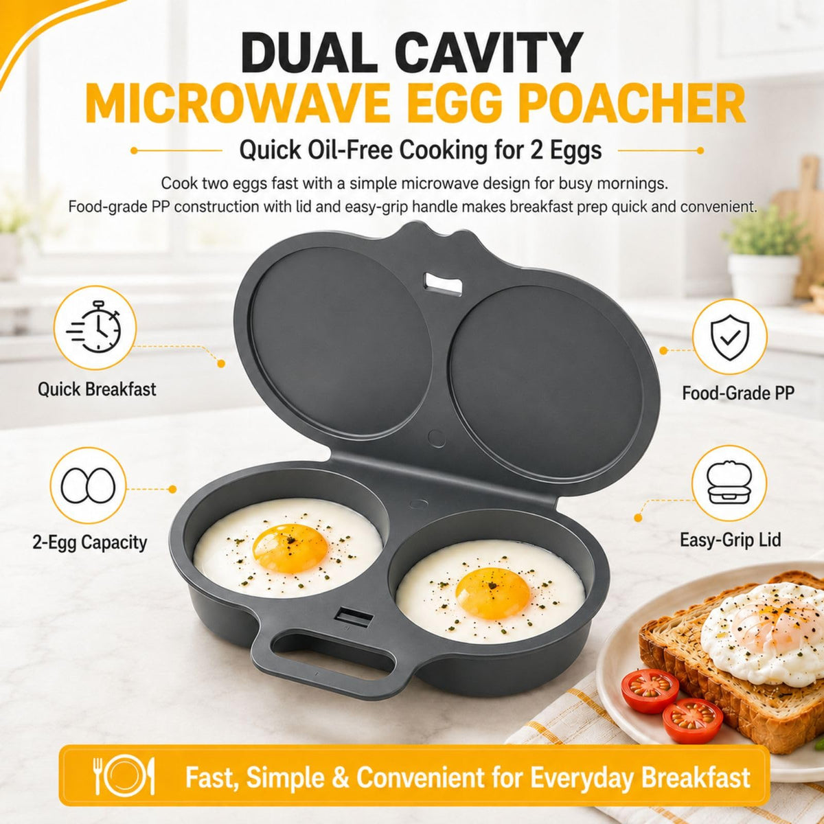🍳Easy to Clean Microwave Egg Steamer Mold BPA‑Free,Food‑Grade Plastic PP Material - Non-Stick,2 Cup Round Egg Maker, Perfect Shape, Quick Prep, Healthy Cooking Gadget for Kitchens, Easy Egg Cooker Home Egg Boiler Dishwasher-safe Omelette Maker (Dark Gray)