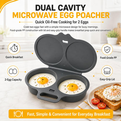 🍳Easy to Clean Microwave Egg Steamer Mold BPA‑Free,Food‑Grade Plastic PP Material - Non-Stick,2 Cup Round Egg Maker, Perfect Shape, Quick Prep, Healthy Cooking Gadget for Kitchens, Easy Egg Cooker Home Egg Boiler Dishwasher-safe Omelette Maker (Dark Gray)