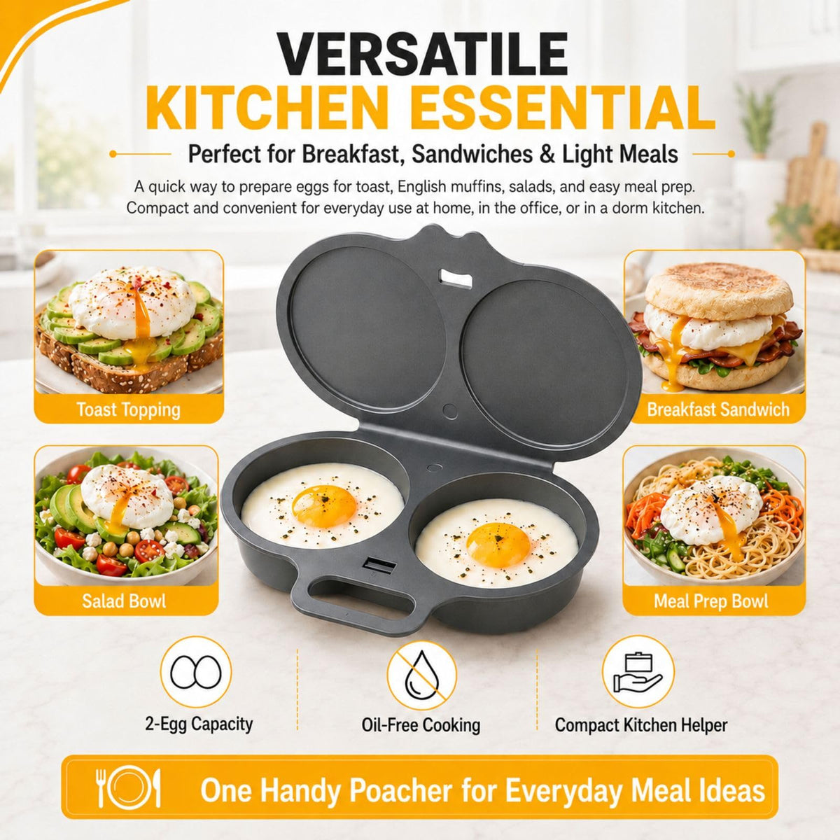 🍳Easy to Clean Microwave Egg Steamer Mold BPA‑Free,Food‑Grade Plastic PP Material - Non-Stick,2 Cup Round Egg Maker, Perfect Shape, Quick Prep, Healthy Cooking Gadget for Kitchens, Easy Egg Cooker Home Egg Boiler Dishwasher-safe Omelette Maker (Dark Gray)