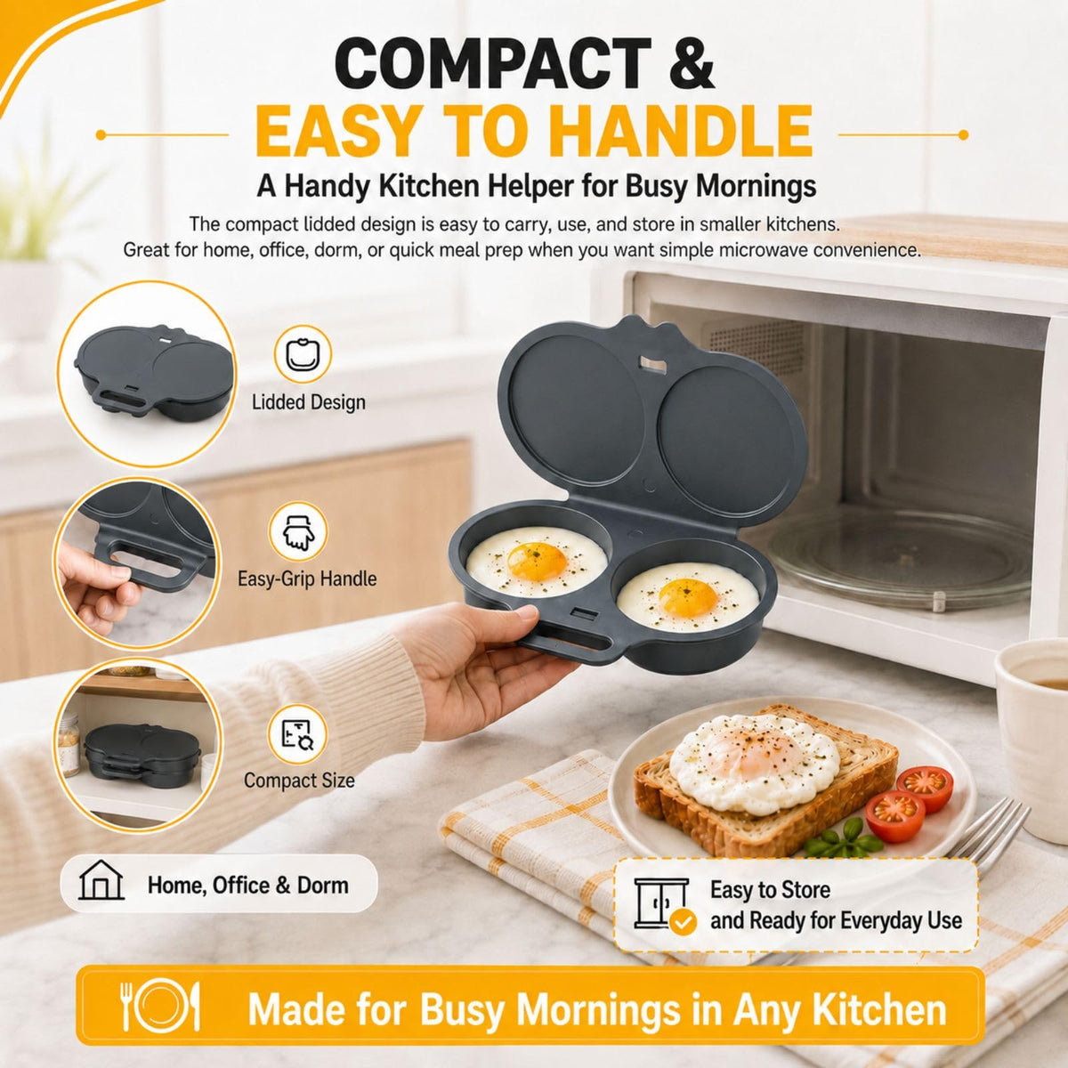 🍳Easy to Clean Microwave Egg Steamer Mold BPA‑Free,Food‑Grade Plastic PP Material - Non-Stick,2 Cup Round Egg Maker, Perfect Shape, Quick Prep, Healthy Cooking Gadget for Kitchens, Easy Egg Cooker Home Egg Boiler Dishwasher-safe Omelette Maker (Dark Gray)