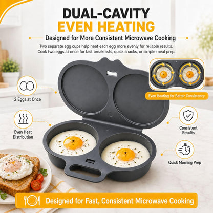 🍳Easy to Clean Microwave Egg Steamer Mold BPA‑Free,Food‑Grade Plastic PP Material - Non-Stick,2 Cup Round Egg Maker, Perfect Shape, Quick Prep, Healthy Cooking Gadget for Kitchens, Easy Egg Cooker Home Egg Boiler Dishwasher-safe Omelette Maker (Dark Gray)