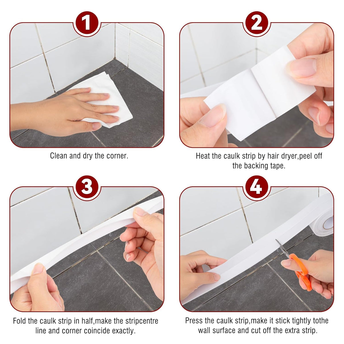 📏White Waterproof Caulk Tape 3.2m Self-Adhesive Sealing Tape for Bathroom Kitchen Sink Toilet Tub Edges Easy Application & Durability