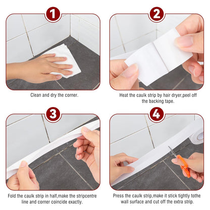 📏White Waterproof Caulk Tape 3.2m Self-Adhesive Sealing Tape for Bathroom Kitchen Sink Toilet Tub Edges Easy Application & Durability