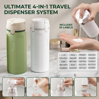 Ultimate 4-in-1 Travel Dispenser | TSA-Approved Leakproof Bottle Set