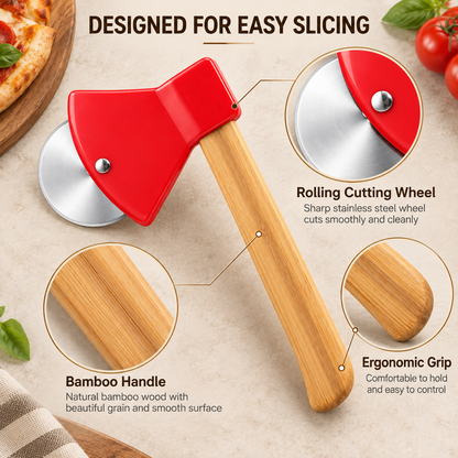 Pizza Cutter – Axe-Style Cutter with Bamboo Handle – Creative Kitchen Tool – Baking Cutter
