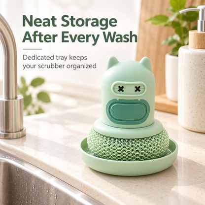 Cute Cartoon Push-Type Pot Cleaning Brush with Automatic Soap Dispenser – Effective Scrubber for Grease and Grime