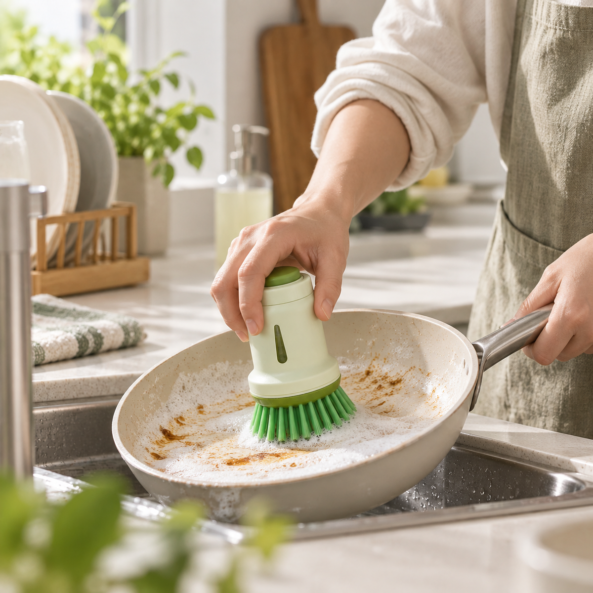 All-in-One Soap Dispensing Dish Brush Set